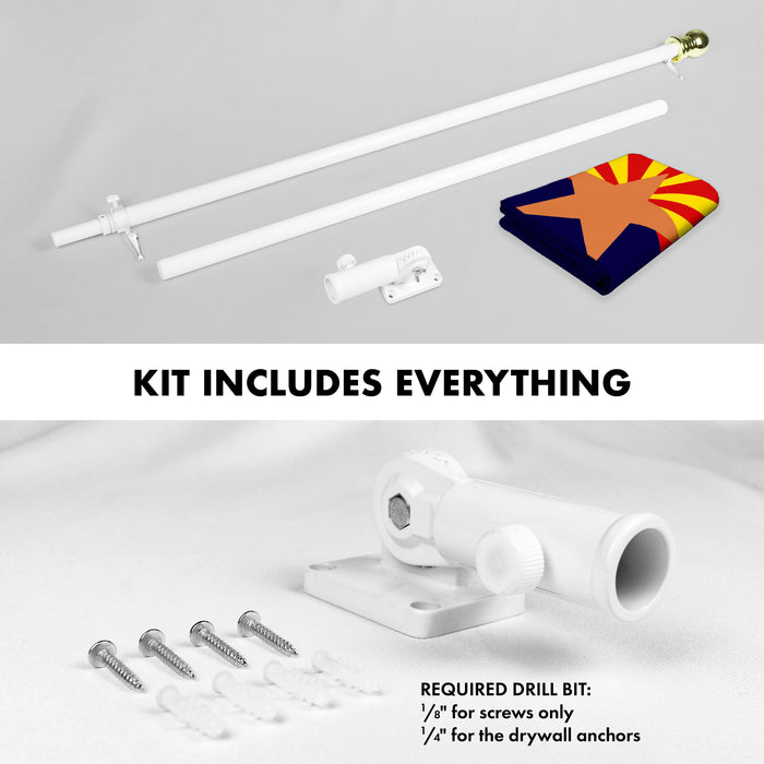 G128 Combo Pack: 6 Ft Tangle Free Aluminum Spinning Flagpole (White) & Arizona AZ  3x5 Ft, ToughWeave Series Embroidered 300D Polyester | Pole with Flag Included