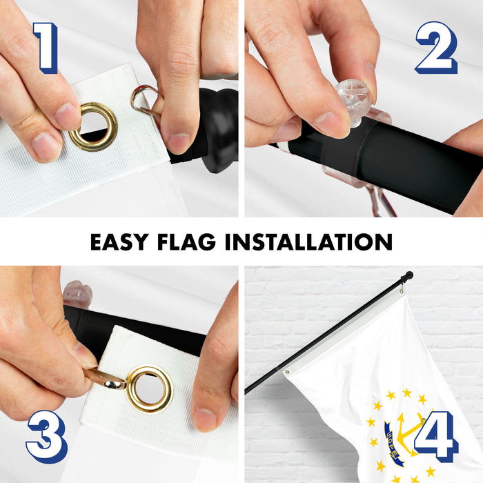 G128 Combo Pack: 6 Ft Tangle Free Aluminum Spinning Flagpole (Black) & Rhode Island No Golden Border  3x5 Ft, ToughWeave Series Embroidered 300D Polyester | Pole with Flag Included
