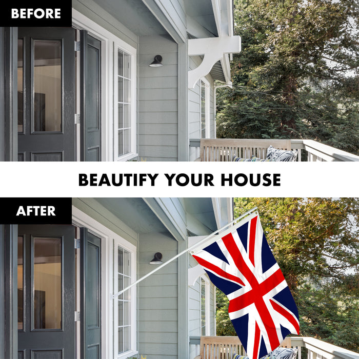 G128 Combo Pack: 6 Ft Tangle Free Aluminum Spinning Flagpole (White) & United Kingdom UK Flag 3x5 Ft, ToughWeave Series Embroidered 300D Polyester | Pole with Flag Included
