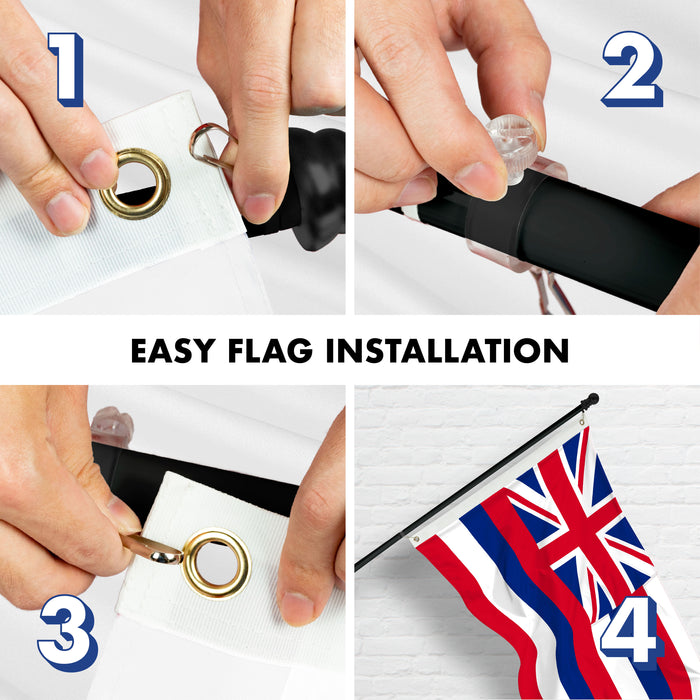 G128 Combo Pack: 6 Ft Tangle Free Aluminum Spinning Flagpole (Black) & United Kingdom UK Flag 3x5 Ft, ToughWeave Series Embroidered 300D Polyester | Pole with Flag Included