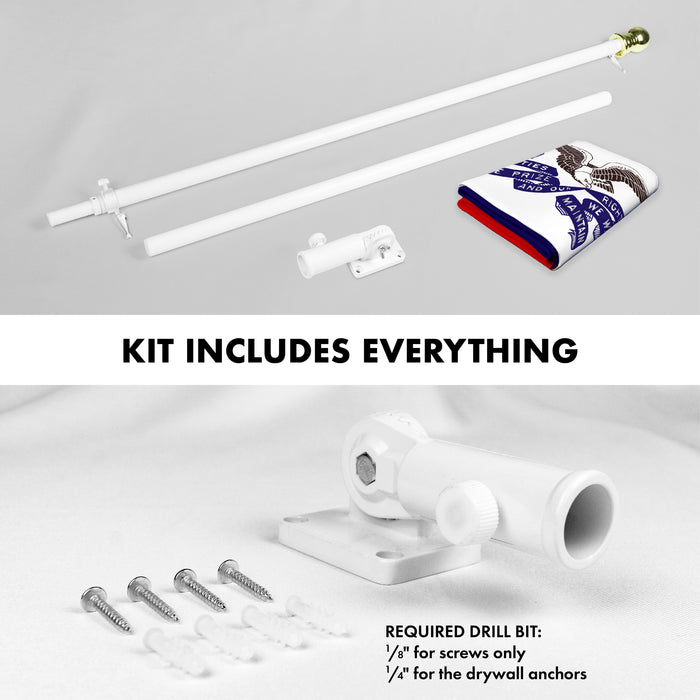 G128 Combo Pack: 6 Ft Tangle Free Aluminum Spinning Flagpole (White) & Iowa IA Deluxe  3x5 Ft, ToughWeave Series Embroidered 300D Polyester | Pole with Flag Included