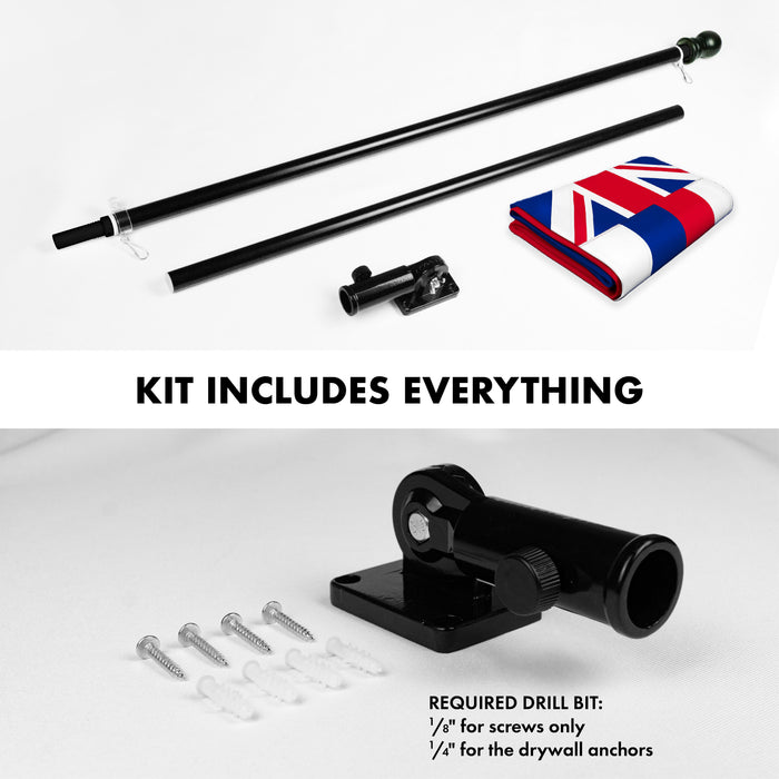G128 Combo Pack: 6 Ft Tangle Free Aluminum Spinning Flagpole (Black) & Hawaii HI  3x5 Ft, ToughWeave Series Embroidered 300D Polyester | Pole with Flag Included