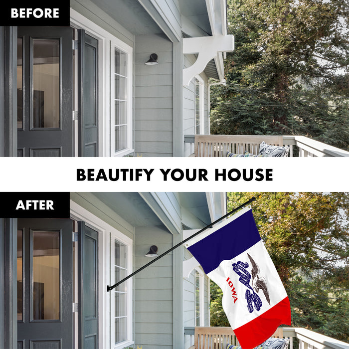 G128 Combo Pack: 6 Ft Tangle Free Aluminum Spinning Flagpole (Black) & Iowa IA Deluxe  3x5 Ft, ToughWeave Series Embroidered 300D Polyester | Pole with Flag Included