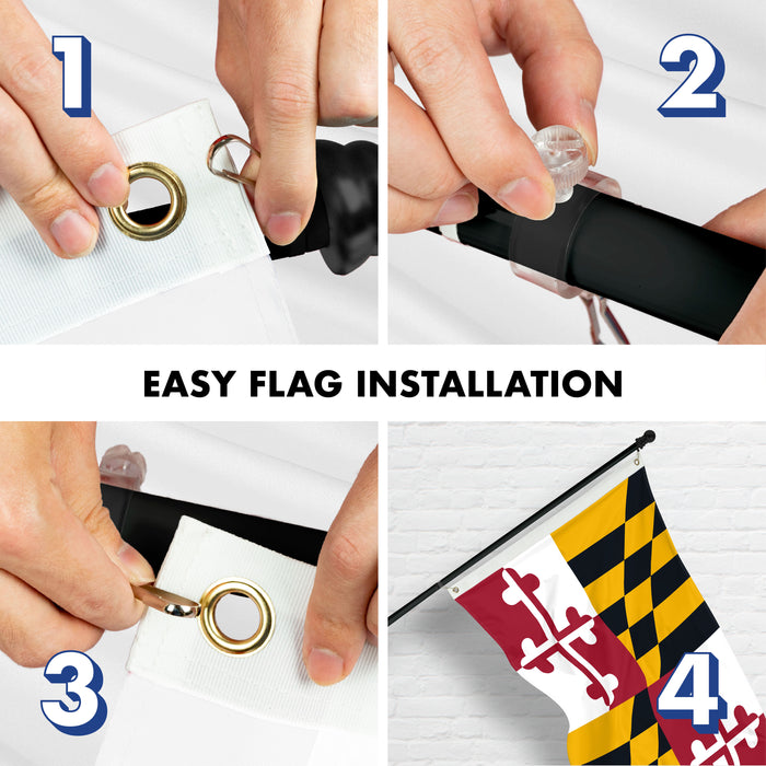 G128 Combo Pack: 5 Ft Tangle Free Aluminum Spinning Flagpole (Black) & Maryland MD  2x3 Ft, ToughWeave Series Embroidered 300D Polyester | Pole with Flag Included