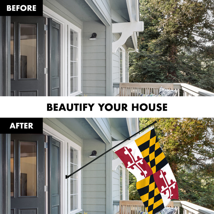 G128 Combo Pack: 5 Ft Tangle Free Aluminum Spinning Flagpole (Black) & Maryland MD  2.5x4 Ft, ToughWeave Series Embroidered 300D Polyester | Pole with Flag Included