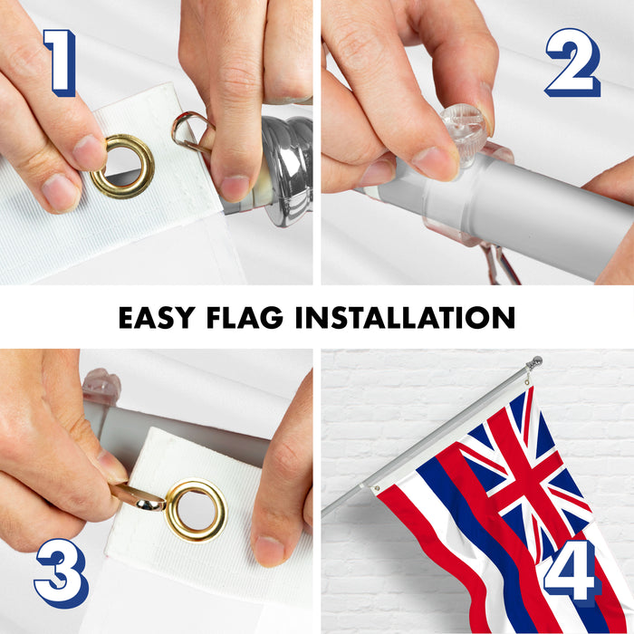 G128 Combo Pack: 6 Ft Tangle Free Aluminum Spinning Flagpole (Silver) & United Kingdom UK Flag 3x5 Ft, ToughWeave Series Embroidered 300D Polyester | Pole with Flag Included