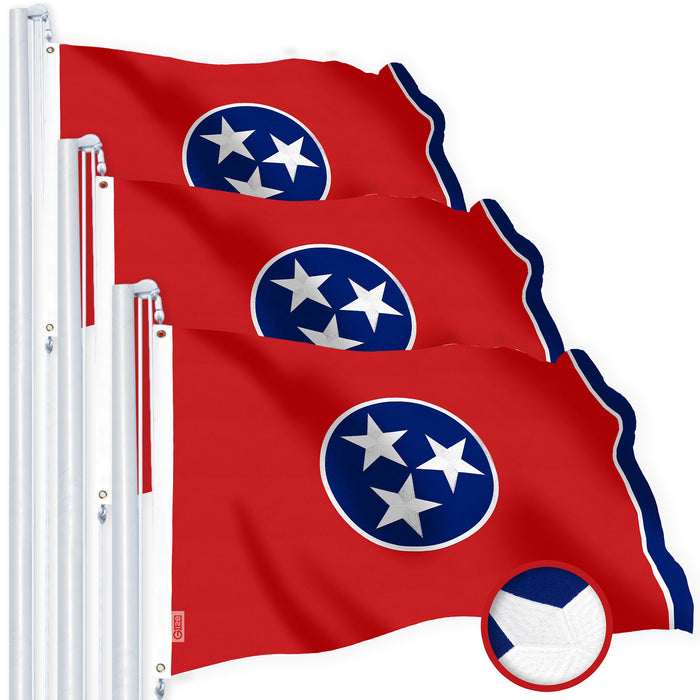 G128 3 Pack: Tennessee TN  | 1x1.5 Ft | StormFlyer Series Embroidered 220GSM Spun Polyester | Embroidered Design, Indoor/Outdoor, Brass Grommets, Heavy Duty, All Weather