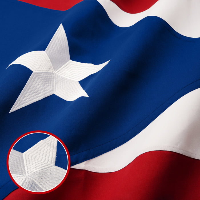 G128 Puerto Rico Puerto Rican Flag | 2.5x4 Ft | StormFlyer Series Embroidered 220GSM Spun Polyester | Embroidered Design, Indoor/Outdoor, Brass Grommets, Heavy Duty, All Weather