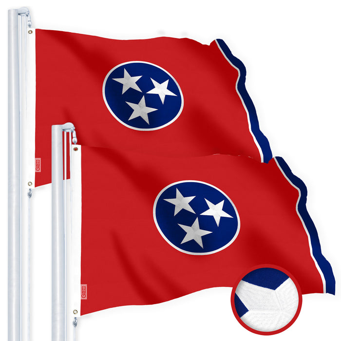 G128 2 Pack: Tennessee TN  | 4x6 Ft | StormFlyer Series Embroidered 220GSM Spun Polyester | Embroidered Design, Indoor/Outdoor, Brass Grommets, Heavy Duty, All Weather