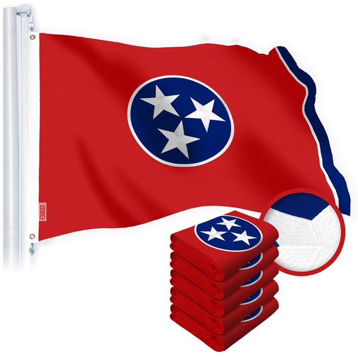 G128 5 Pack: Tennessee TN  | 1x1.5 Ft | StormFlyer Series Embroidered 220GSM Spun Polyester | Embroidered Design, Indoor/Outdoor, Brass Grommets, Heavy Duty, All Weather