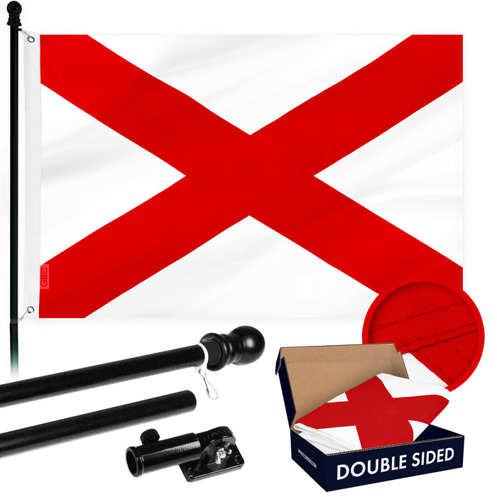 G128 Combo Pack: 6 Ft Tangle Free Aluminum Spinning Flagpole (Black) & Alabama AL  3x5 Ft, Double ToughWeave Series Double Sided Embroidered 210D Polyester | Pole with Flag Included