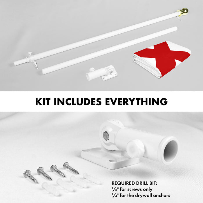 G128 Combo Pack: 6 Ft Tangle Free Aluminum Spinning Flagpole (White) & Alabama AL  3x5 Ft, Double ToughWeave Series Double Sided Embroidered 210D Polyester | Pole with Flag Included