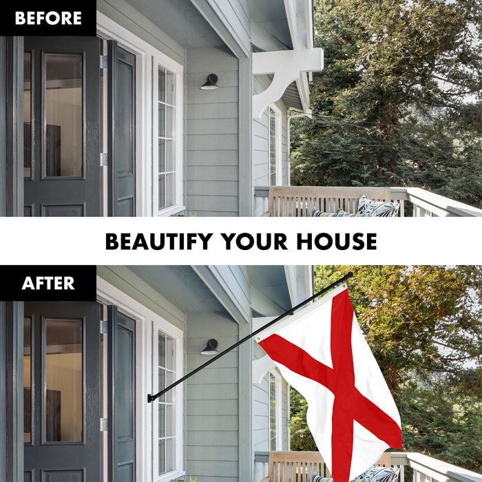 G128 Combo Pack: 6 Ft Tangle Free Aluminum Spinning Flagpole (Black) & Alabama AL  3x5 Ft, Double ToughWeave Series Double Sided Embroidered 210D Polyester | Pole with Flag Included