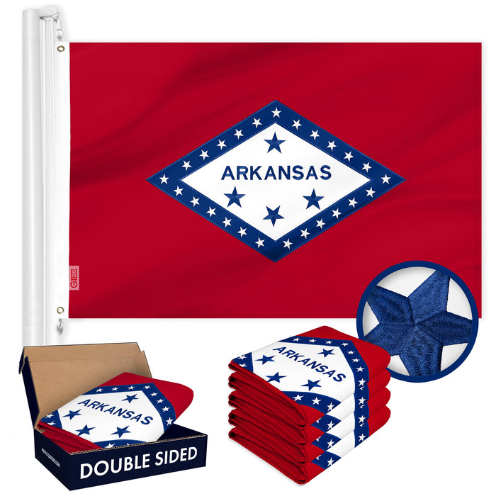 G128 5 Pack: Arkansas AR  | 3x5 Ft | Double ToughWeave Series Double Sided Embroidered 210D Polyester | Embroidered Design, Indoor/Outdoor, Brass Grommets, Heavy Duty, 2-ply