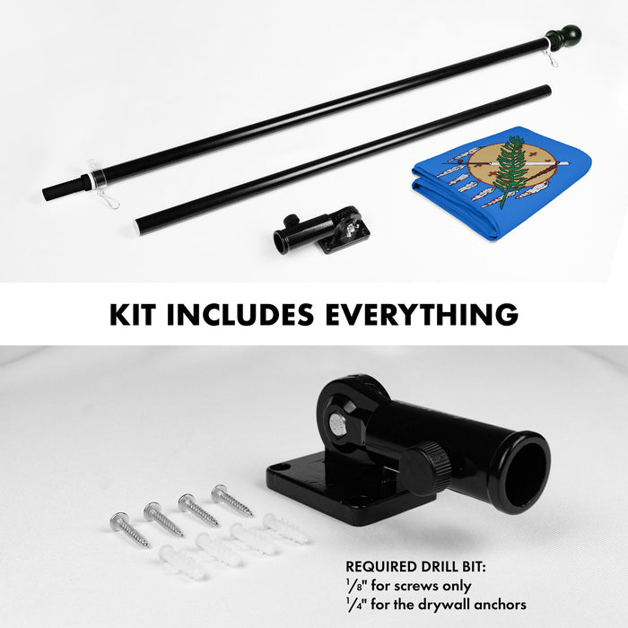G128 Combo Pack: 6 Ft Tangle Free Aluminum Spinning Flagpole (Black) & Oklahoma OK  3x5 Ft, Double ToughWeave Series Double Sided Embroidered 210D Polyester | Pole with Flag Included