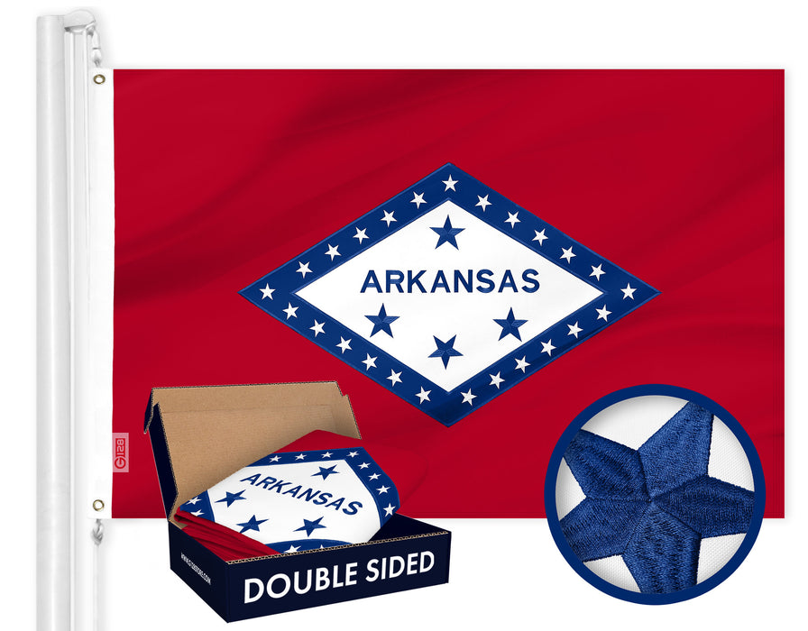 G128 Arkansas State Flag | 3x5 Ft | Double ToughWeave Series Double Sided Embroidered 210D Polyester | Embroidered Design, Indoor/Outdoor, Brass Grommets, Heavy Duty, 2-ply