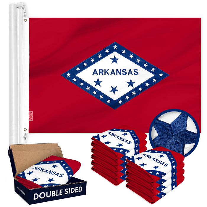 G128 10 Pack: Arkansas AR State Flag | 3x5 Ft | Double ToughWeave Series Double Sided Embroidered 210D Polyester | Embroidered Design, Indoor/Outdoor, Brass Grommets, Heavy Duty, 2-ply