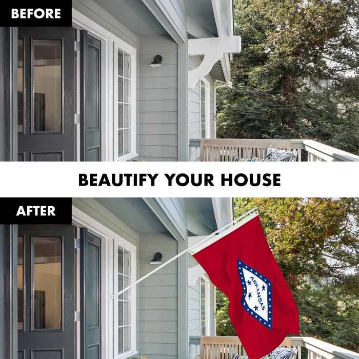 G128 Combo Pack: 6 Ft Tangle Free Aluminum Spinning Flagpole (White) & Arkansas AR  3x5 Ft, Double ToughWeave Series Double Sided Embroidered 210D Polyester | Pole with Flag Included