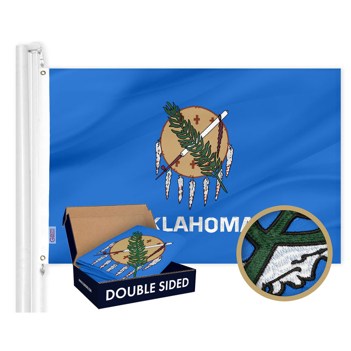 G128 Combo Pack: American USA Flag ToughWeave Series 3x5 Ft Single Sided & Oklahoma OK  Double Sided 3x5 Ft Double ToughWeave Series | Both Embroidered Polyester, Brass Grommets