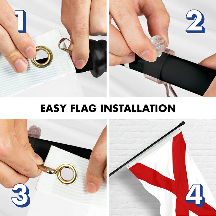 G128 Combo Pack: 6 Ft Tangle Free Aluminum Spinning Flagpole (Black) & Alabama AL  3x5 Ft, Double ToughWeave Series Double Sided Embroidered 210D Polyester | Pole with Flag Included