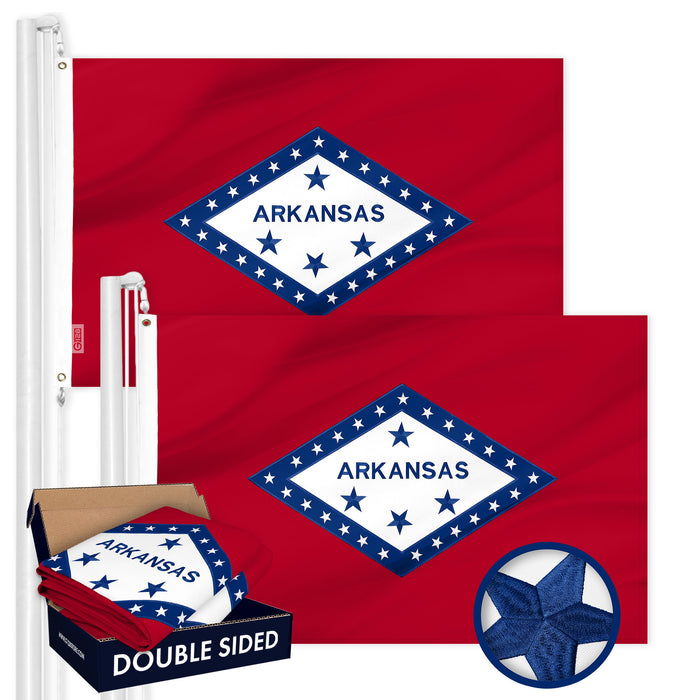 G128 2 Pack: Arkansas AR  | 3x5 Ft | Double ToughWeave Series Double Sided Embroidered 210D Polyester | Embroidered Design, Indoor/Outdoor, Brass Grommets, Heavy Duty, 2-ply