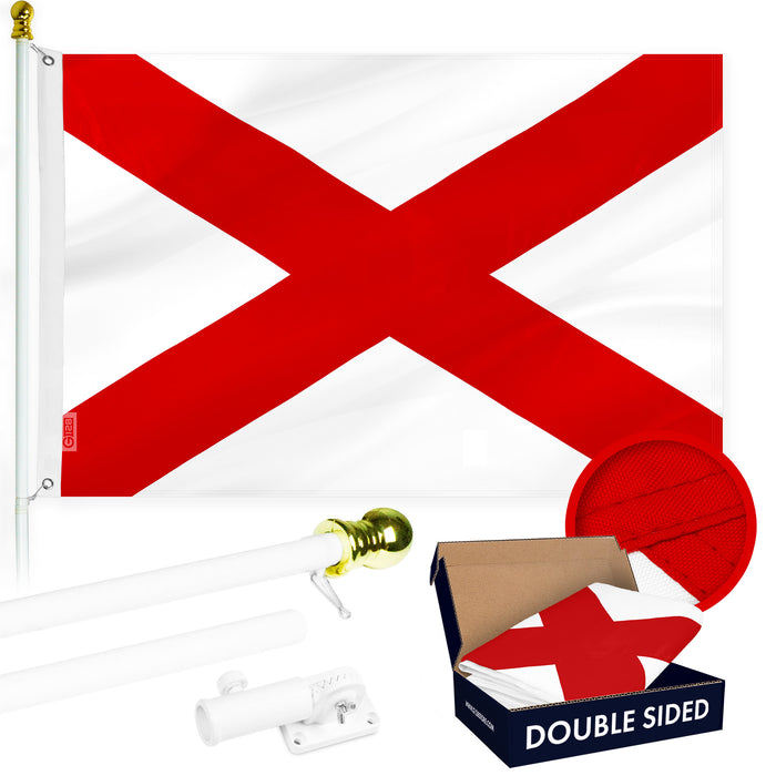 G128 Combo Pack: 6 Ft Tangle Free Aluminum Spinning Flagpole (White) & Alabama AL  3x5 Ft, Double ToughWeave Series Double Sided Embroidered 210D Polyester | Pole with Flag Included