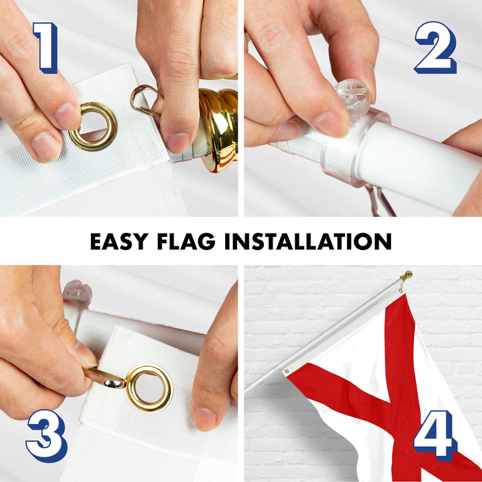 G128 Combo Pack: 6 Ft Tangle Free Aluminum Spinning Flagpole (White) & Alabama AL  3x5 Ft, Double ToughWeave Series Double Sided Embroidered 210D Polyester | Pole with Flag Included