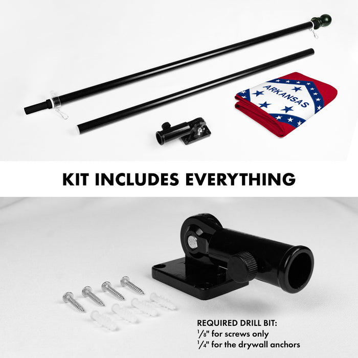 G128 Combo Pack: 6 Ft Tangle Free Aluminum Spinning Flagpole (Black) & Arkansas AR  3x5 Ft, Double ToughWeave Series Double Sided Embroidered 210D Polyester | Pole with Flag Included