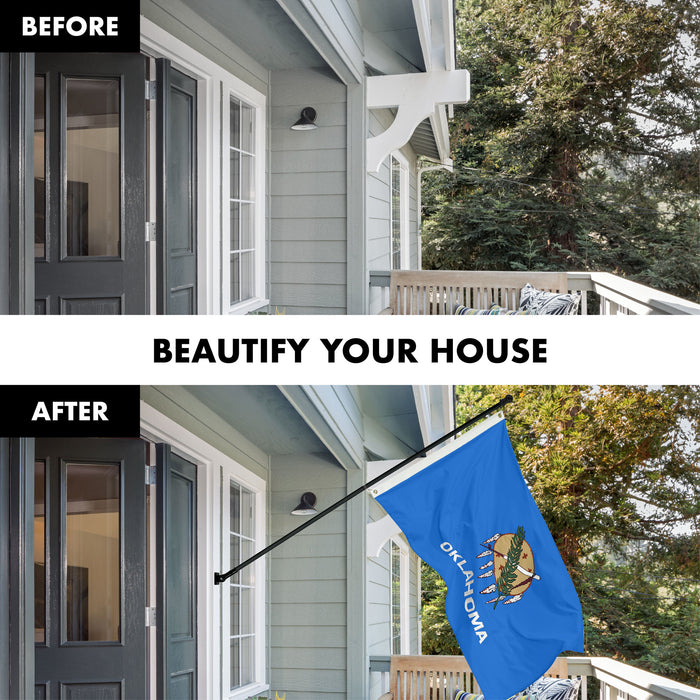 G128 Combo Pack: 6 Ft Tangle Free Aluminum Spinning Flagpole (Black) & Oklahoma OK  3x5 Ft, Double ToughWeave Series Double Sided Embroidered 210D Polyester | Pole with Flag Included