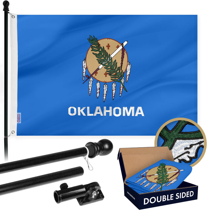 G128 Combo Pack: 6 Ft Tangle Free Aluminum Spinning Flagpole (Black) & Oklahoma OK  3x5 Ft, Double ToughWeave Series Double Sided Embroidered 210D Polyester | Pole with Flag Included