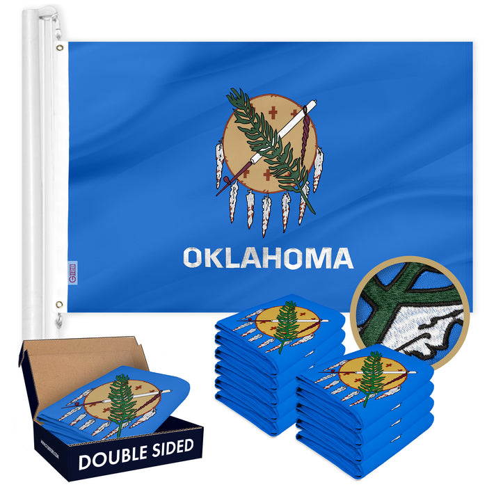 G128 10 Pack: Oklahoma OK  | 3x5 Ft | Double ToughWeave Series Double Sided Embroidered 210D Polyester | Embroidered Design, Indoor/Outdoor, Brass Grommets, Heavy Duty, 2-ply