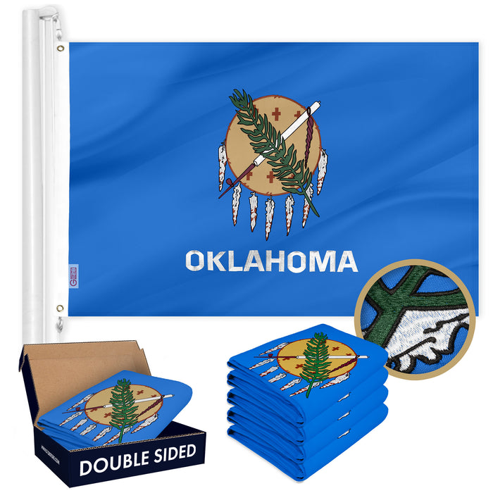 G128 5 Pack: Oklahoma OK  | 3x5 Ft | Double ToughWeave Series Double Sided Embroidered 210D Polyester | Embroidered Design, Indoor/Outdoor, Brass Grommets, Heavy Duty, 2-ply