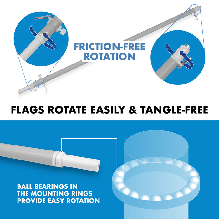 G128 Combo Pack: 6 Ft Tangle Free Spinning Flagpole (Silver) & New Hampshire Flag 3x5 Ft Printed 150D Polyester, Brass Grommets (Flag Included) Aluminum Flag Pole