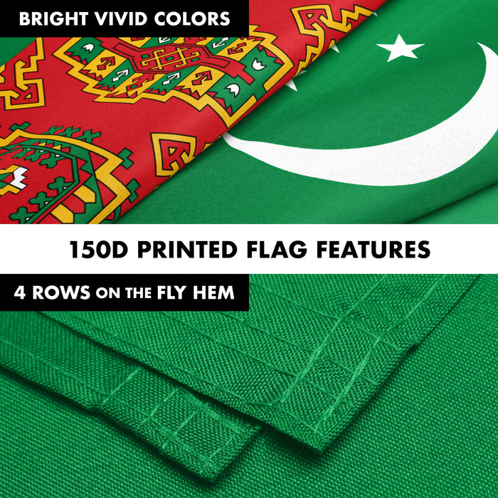 G128 Combo Pack: 6 Ft Tangle Free Spinning Flagpole (White) & Turkmenistan Flag 3x5 Ft Printed 150D Polyester, Brass Grommets (Flag Included) Aluminum Flag Pole