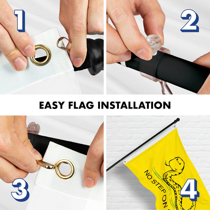 G128 Combo Pack: 6 Ft Tangle Free Spinning Flagpole (Black) & No Step on Snek Cute Cartoon Flag 3x5 Ft Printed 150D Polyester, Brass Grommets (Flag Included) Aluminum Flag Pole