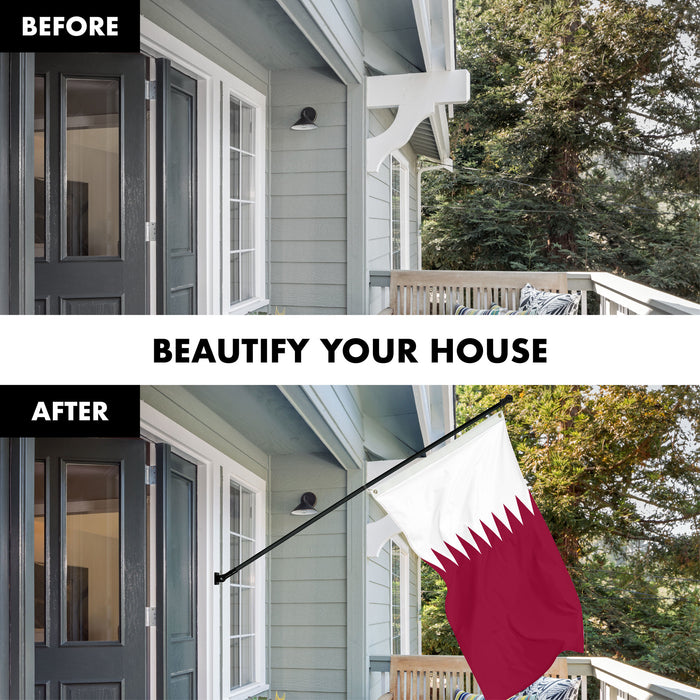 G128 Combo Pack: 6 Ft Tangle Free Spinning Flagpole (Black) & Qatar Flag 3x5 Ft Printed 150D Polyester, Brass Grommets (Flag Included) Aluminum Flag Pole