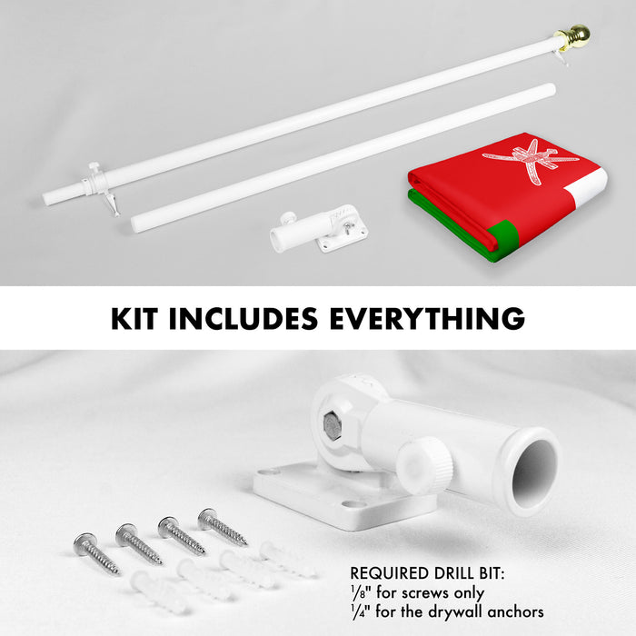 G128 Combo Pack: 6 Ft Tangle Free Spinning Flagpole (White) & Oman Flag 3x5 Ft Printed 150D Polyester, Brass Grommets (Flag Included) Aluminum Flag Pole