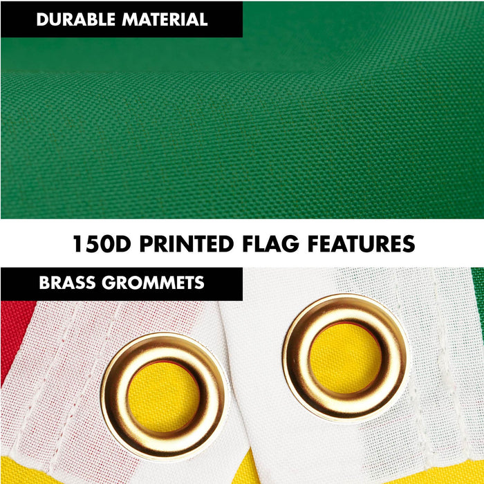 G128 Combo Pack: 6 Ft Tangle Free Spinning Flagpole (Black) & Ghana Flag 3x5 Ft Printed 150D Polyester, Brass Grommets (Flag Included) Aluminum Flag Pole