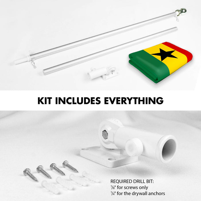 G128 Combo Pack: 6 Ft Tangle Free Spinning Flagpole (Silver) & Ghana Flag 3x5 Ft Printed 150D Polyester, Brass Grommets (Flag Included) Aluminum Flag Pole