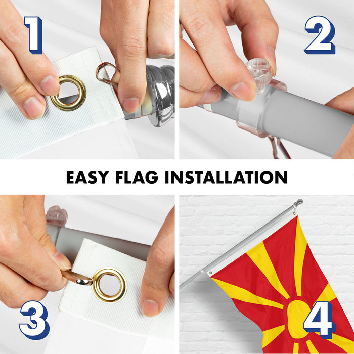 G128 Combo Pack: 6 Ft Tangle Free Spinning Flagpole (Silver) & Macedonia Flag 3x5 Ft Printed 150D Polyester, Brass Grommets (Flag Included) Aluminum Flag Pole