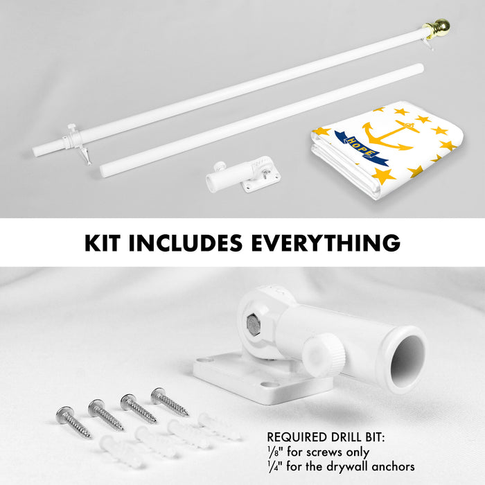 G128 Combo Pack: 6 Ft Tangle Free Spinning Flagpole (White) & Rhode Island Flag 3x5 Ft Printed 150D Polyester, Brass Grommets (Flag Included) Aluminum Flag Pole