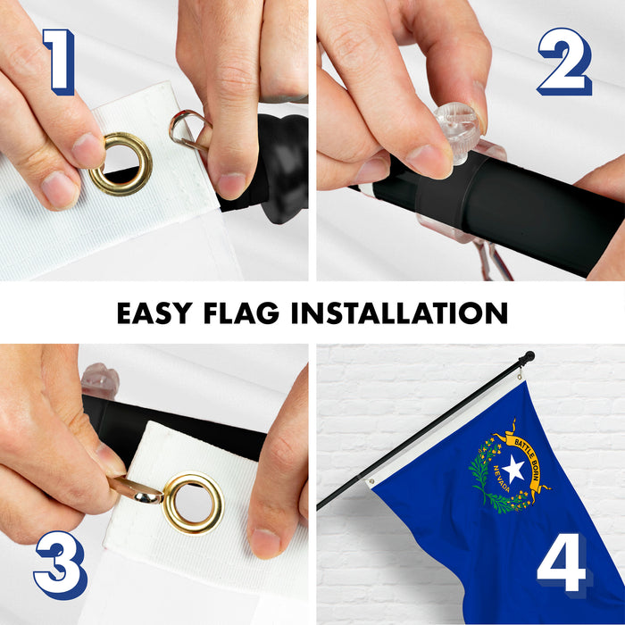 G128 Combo Pack: 6 Ft Tangle Free Spinning Flagpole (Black) & Nevada Flag 3x5 Ft Printed 150D Polyester, Brass Grommets (Flag Included) Aluminum Flag Pole