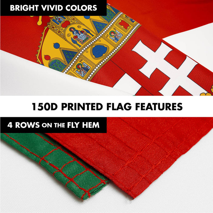 G128 Combo Pack: 6 Ft Tangle Free Spinning Flagpole (White) & Hungary Coat of Arms Flag 3x5 Ft Printed 300D Polyester, Brass Grommets (Flag Included) Aluminum Flag Pole