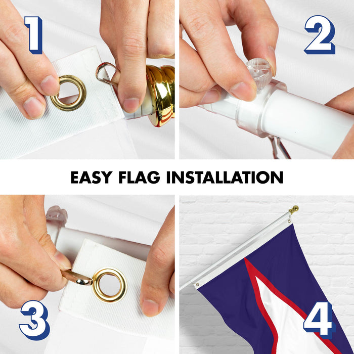 G128 Combo Pack: 6 Ft Tangle Free Spinning Flagpole (White) & American Samoa Flag 3x5 Ft Printed 300D Polyester, Brass Grommets (Flag Included) Aluminum Flag Pole