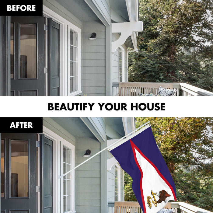 G128 Combo Pack: 6 Ft Tangle Free Spinning Flagpole (White) & American Samoa Flag 3x5 Ft Printed 300D Polyester, Brass Grommets (Flag Included) Aluminum Flag Pole