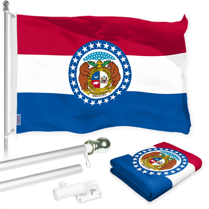 G128 Combo Pack: 6 Ft Tangle Free Spinning Flagpole (Silver) & Missouri Flag 3x5 Ft Printed 150D Polyester, Brass Grommets (Flag Included) Aluminum Flag Pole