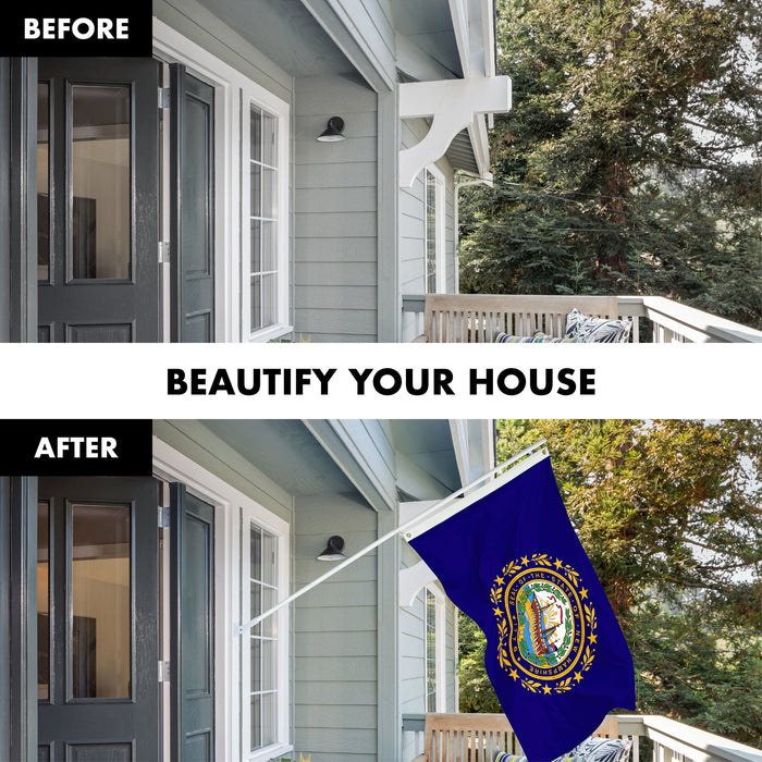G128 Combo Pack: 6 Ft Tangle Free Spinning Flagpole (White) & New Hampshire Flag 3x5 Ft Printed 150D Polyester, Brass Grommets (Flag Included) Aluminum Flag Pole