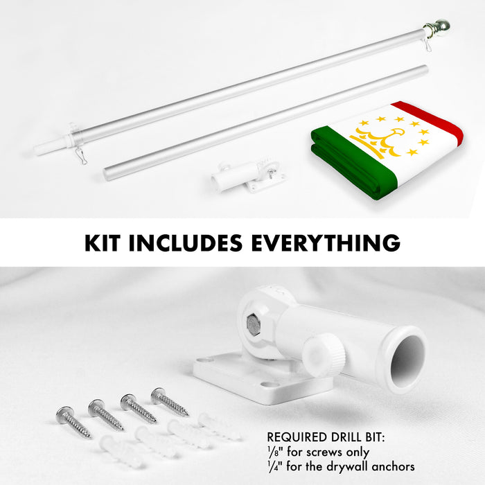 G128 Combo Pack: 6 Ft Tangle Free Spinning Flagpole (Silver) & Tajikistan Flag 3x5 Ft Printed 150D Polyester, Brass Grommets (Flag Included) Aluminum Flag Pole