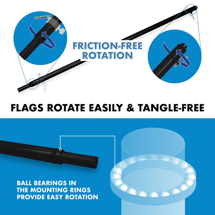 G128 Combo Pack: 6 Ft Tangle Free Spinning Flagpole (Black) & Turkey Flag 3x5 Ft Printed 150D Polyester, Brass Grommets (Flag Included) Aluminum Flag Pole