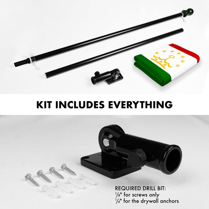 G128 Combo Pack: 6 Ft Tangle Free Spinning Flagpole (Black) & Tajikistan Flag 3x5 Ft Printed 150D Polyester, Brass Grommets (Flag Included) Aluminum Flag Pole